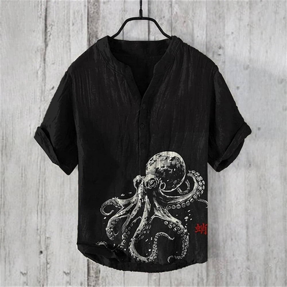 Summer Casual Men's Short Sleeve POLO Shirt Imitation Linen Printed POLO Shirt Maldives Hawaiian Vintage Clothing