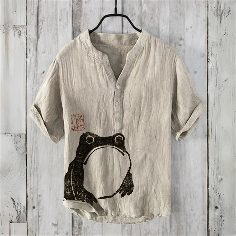 Men's Short Sleeve POLO Shirt Imitation Linen POLO Shirt Hot Sale Casual Japanese Vintage Hawaiian Vacation Men's Clothing
