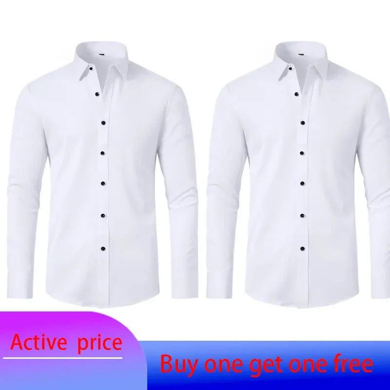 6xl summer black White Oversize men's long-sleeved Dress shirt  High quality elastic force non-iron  business casual