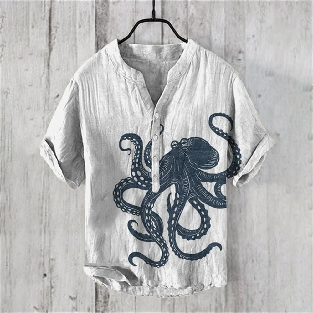 Summer Casual Men's Short Sleeve POLO Shirt Imitation Linen Printed POLO Shirt Maldives Hawaiian Vintage Clothing