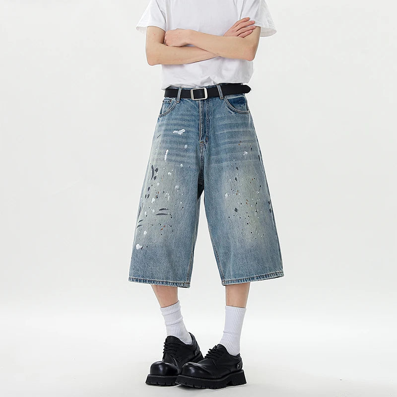PFNW Seven-point Jeans 2025 Summer Print Design Korea Fashion Autumn Casual Male Trousers Streetwear 28W9110