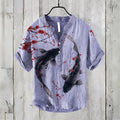 2025 New Retro Men's Short Sleeve POLO Shirt Linen Blended Printed Clothing Hawaiian Casual Fashion Large Size Men's Tops