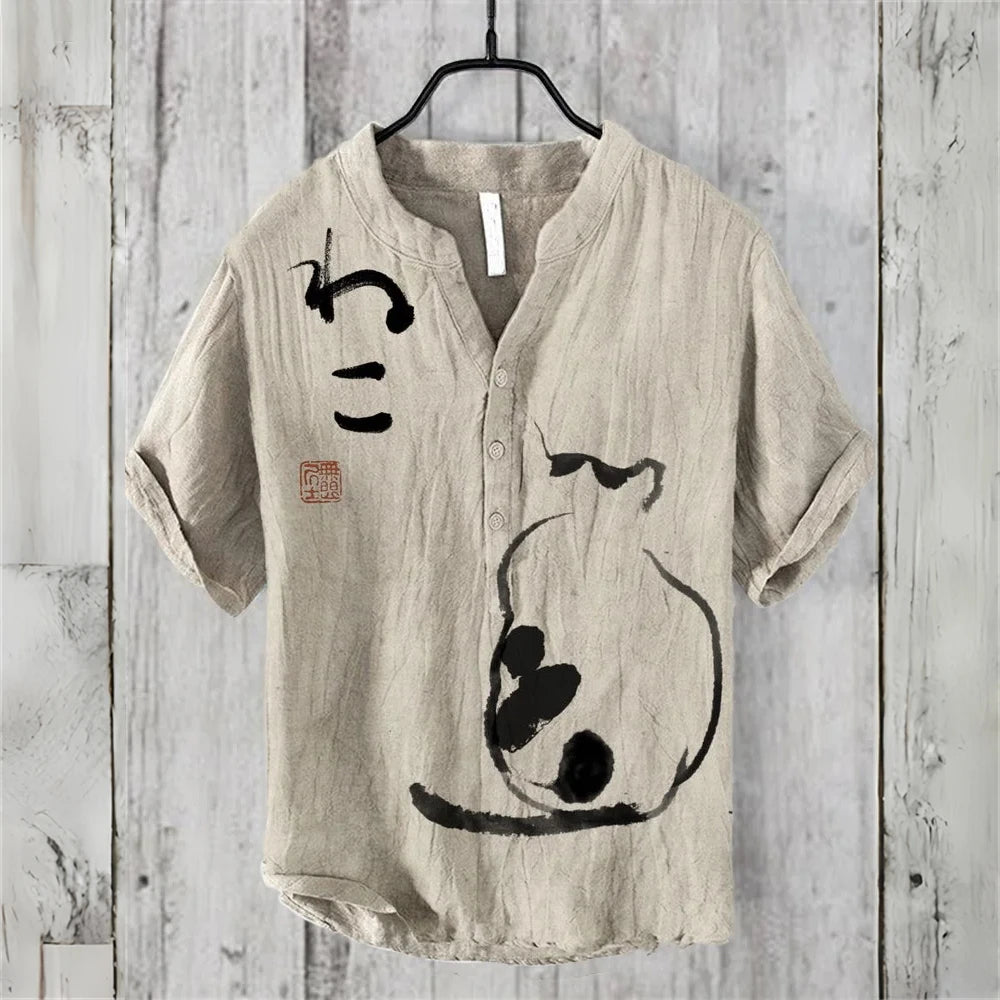 Men's Short Sleeve POLO Shirt Imitation Linen POLO Shirt Hot Sale Casual Japanese Vintage Hawaiian Vacation Men's Clothing