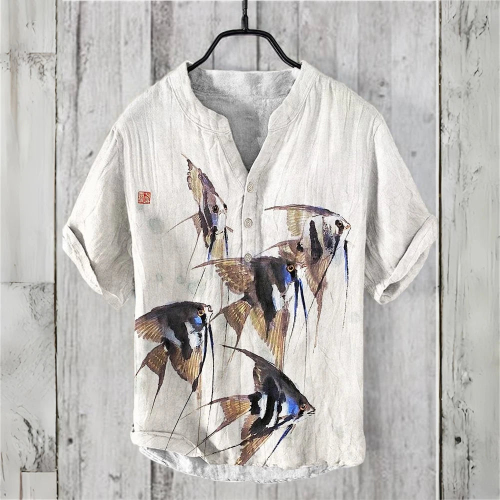 Men's Short Sleeve POLO Shirt Imitation Linen POLO Shirt Hot Sale Casual Japanese Vintage Hawaiian Vacation Men's Clothing