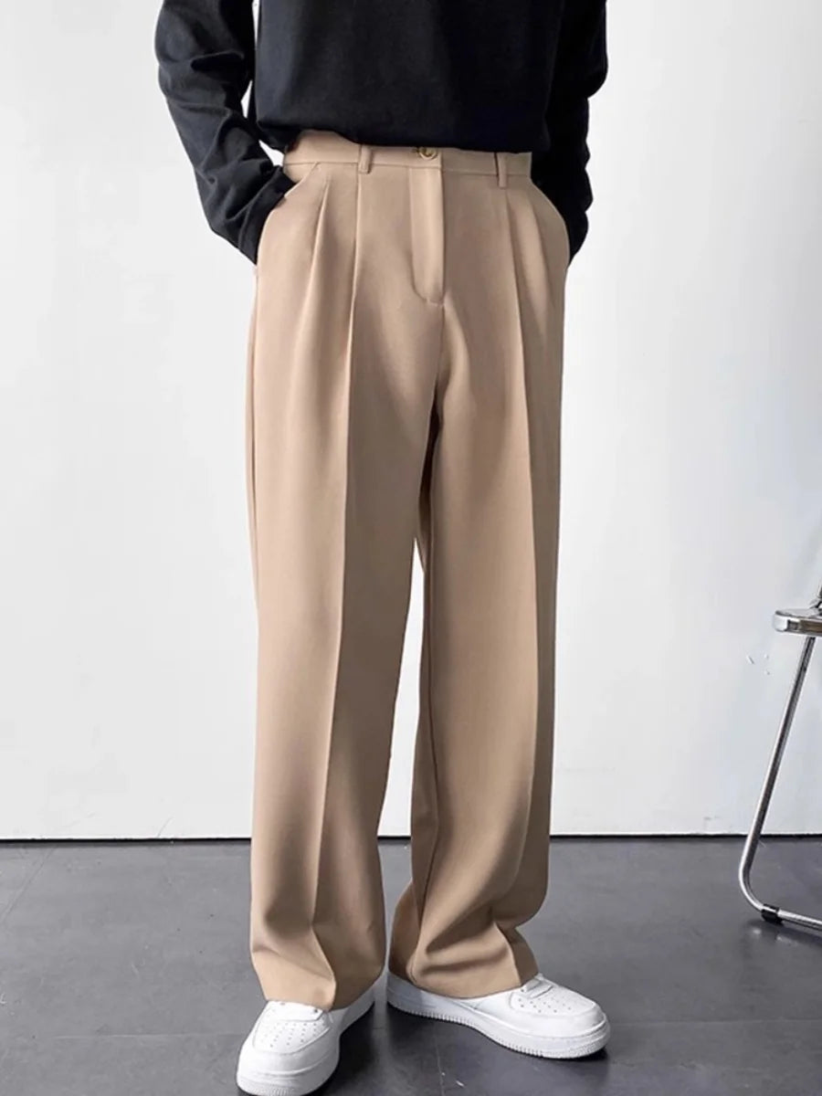 Korean Style Spring Summer Thin Wide Leg Pants Men's Loose Casual Long Trousers Dragging Pants Straight Cut White Casual Busi...