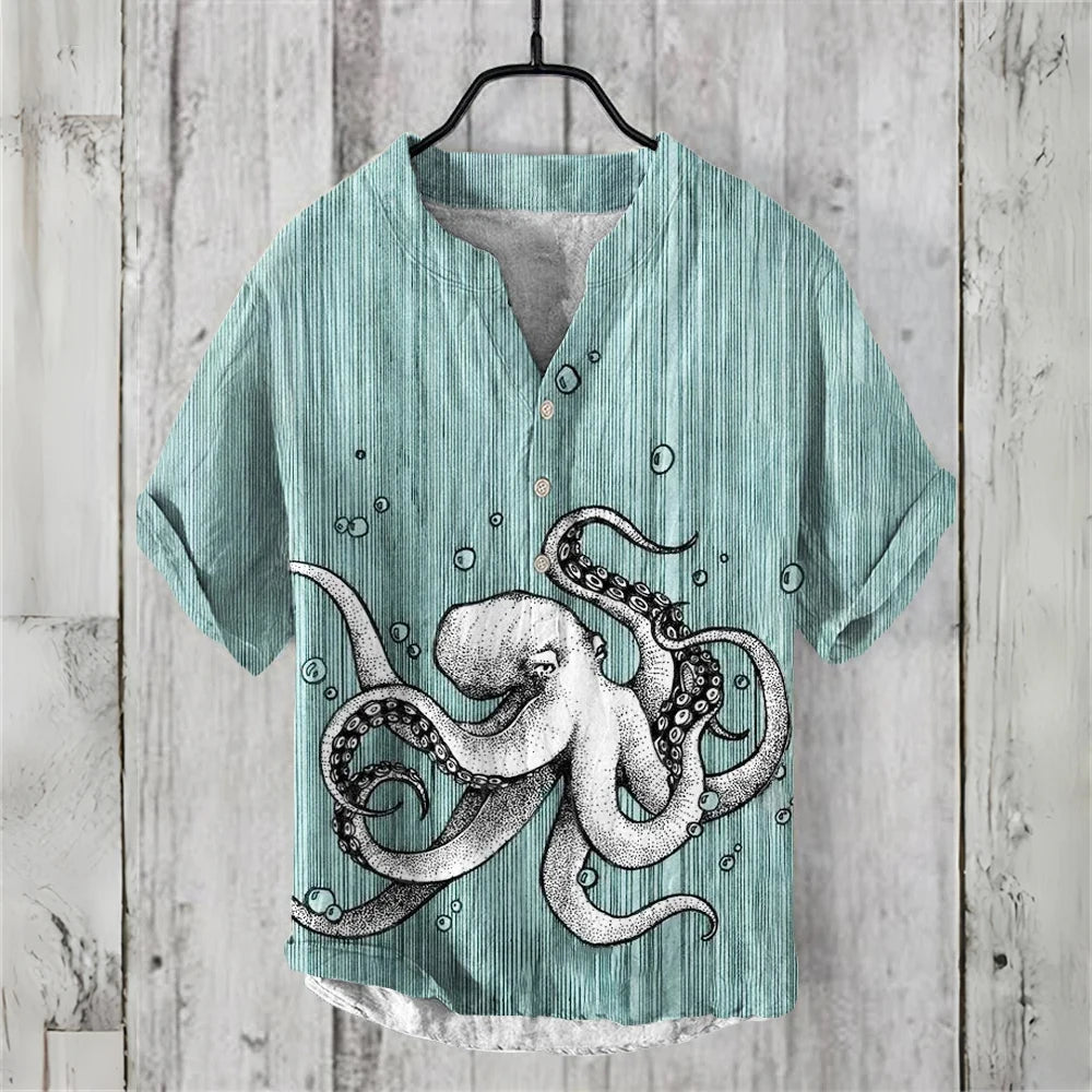Summer Casual Men's Short Sleeve POLO Shirt Imitation Linen Printed POLO Shirt Maldives Hawaiian Vintage Clothing