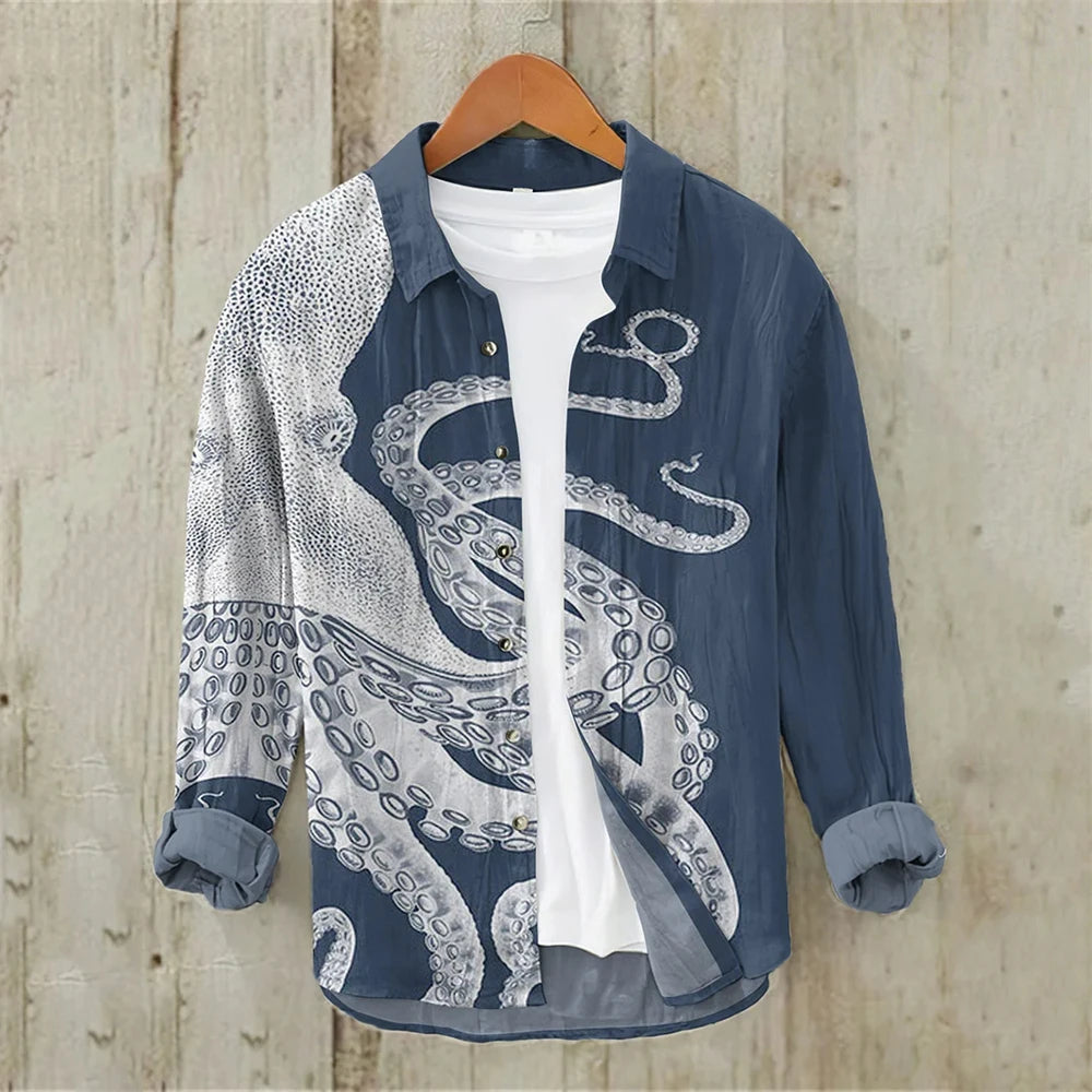 Men's Long Sleeve Shirt Linen Shirt Japanese Retro Ukiyo-e Fashion Street Casual Loose Comfort High Quality Men's Clothing