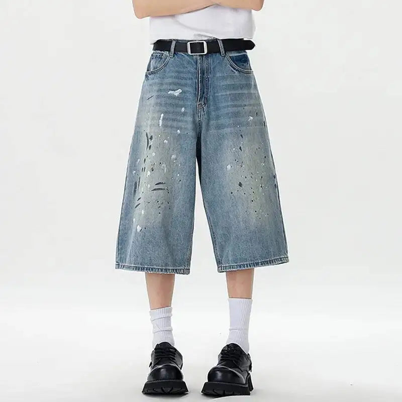PFNW Seven-point Jeans 2025 Summer Print Design Korea Fashion Autumn Casual Male Trousers Streetwear 28W9110