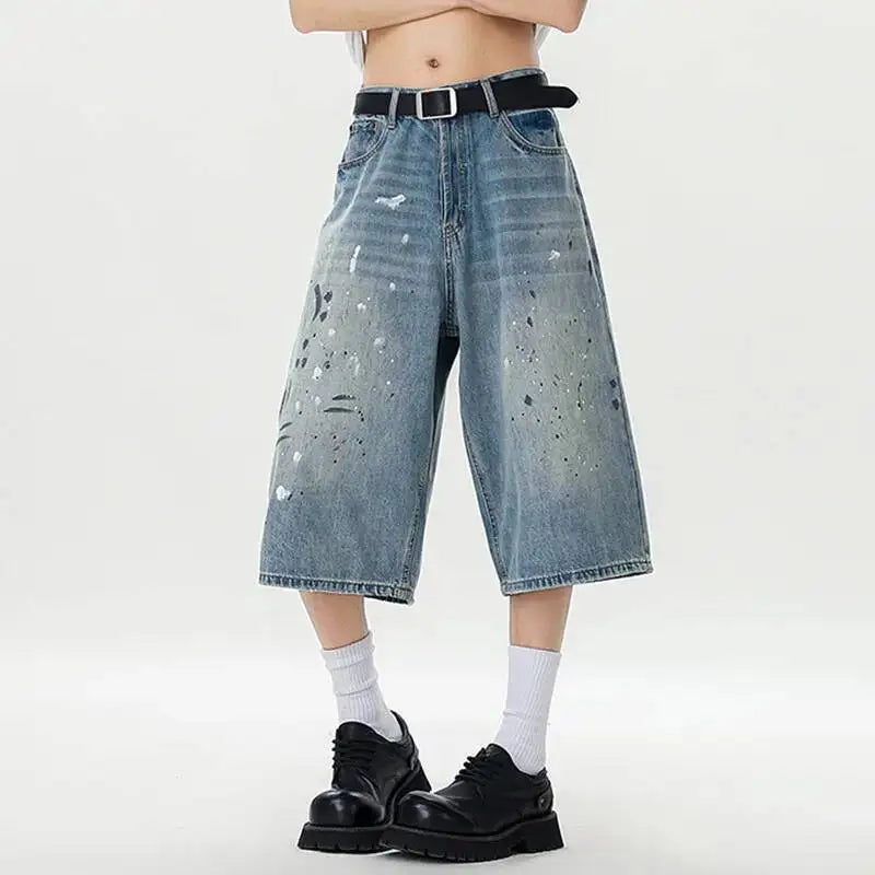 PFNW Seven-point Jeans 2025 Summer Print Design Korea Fashion Autumn Casual Male Trousers Streetwear 28W9110