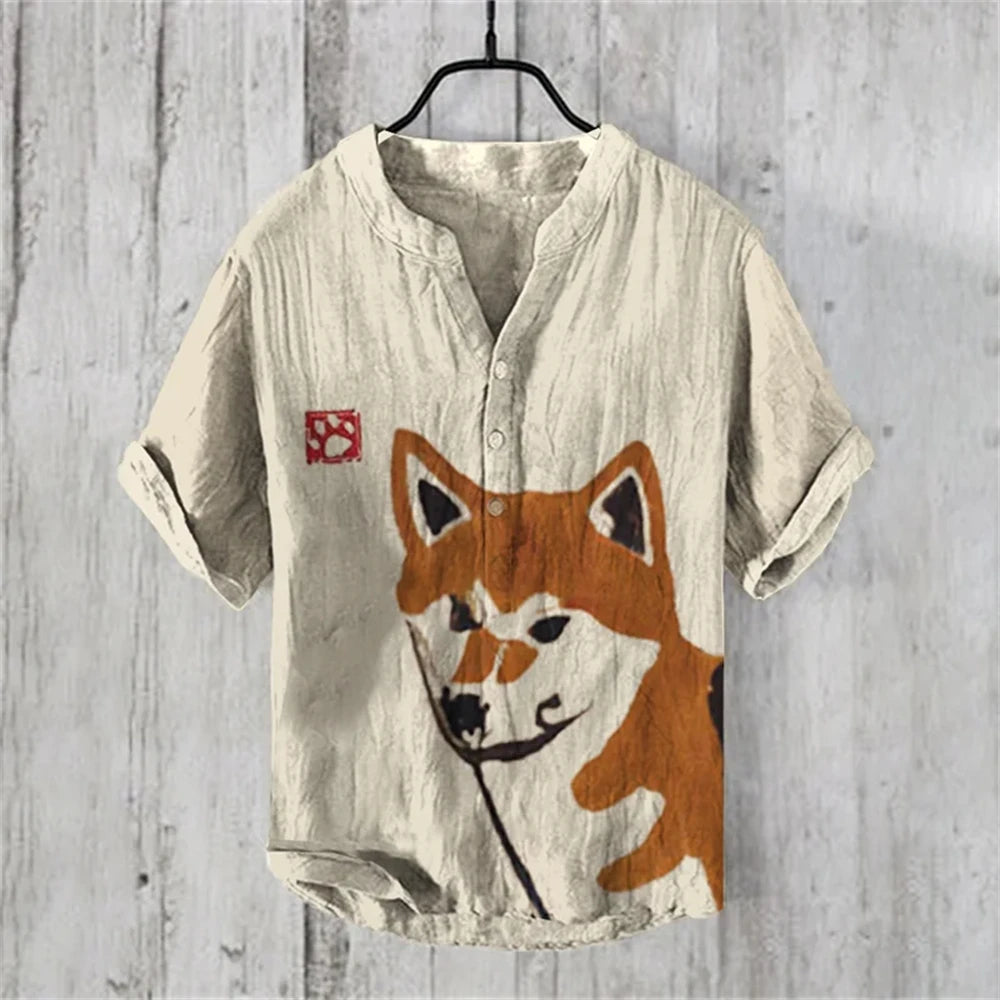 Men's Short Sleeve POLO Shirt Imitation Linen POLO Shirt Hot Sale Casual Japanese Vintage Hawaiian Vacation Men's Clothing