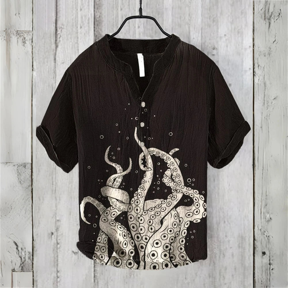 Summer Casual Men's Short Sleeve POLO Shirt Imitation Linen Printed POLO Shirt Maldives Hawaiian Vintage Clothing