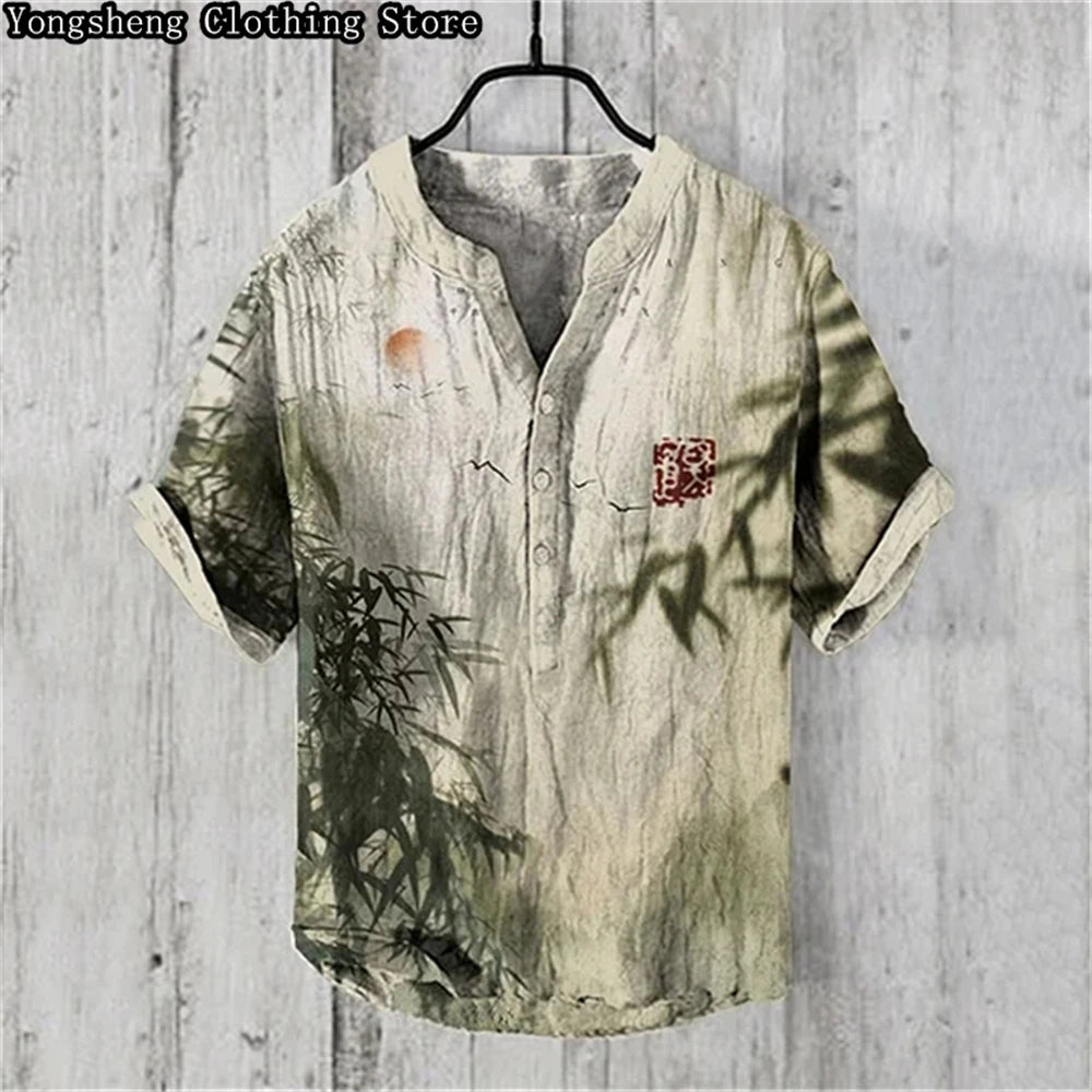 Men's Linen Print Casual POLO Shirt Short Sleeve 2024 New Ocean Whale Print Vacation Business Travel Large Size Plus Clothing
