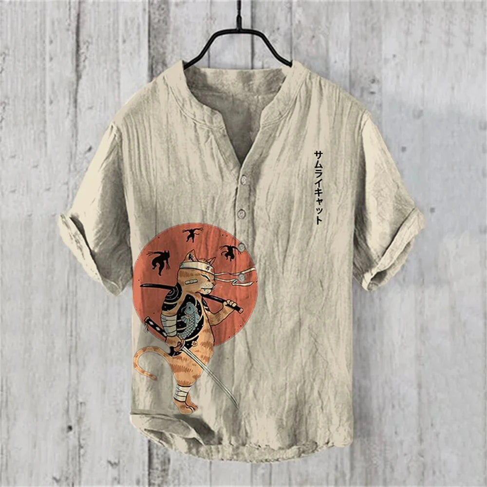 Men's Short Sleeve POLO Shirt Imitation Linen POLO Shirt Hot Sale Casual Japanese Vintage Hawaiian Vacation Men's Clothing