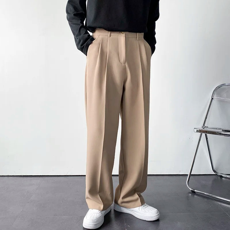 Korean Style Spring Summer Thin Wide Leg Pants Men's Loose Casual Long Trousers Dragging Pants Straight Cut White Casual Busi...