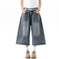 BTNY Men's Jorts American Rhinestone-Embellished Denim Shorts New Trendy Men Clothing Niche Design Capri Pants Summer P604
