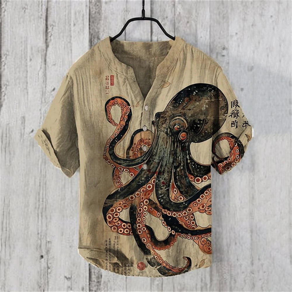 Summer Casual Men's Short Sleeve POLO Shirt Imitation Linen Printed POLO Shirt Maldives Hawaiian Vintage Clothing