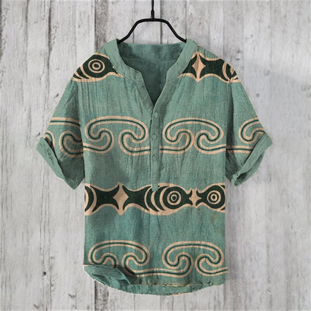 2025 new 9 special styles men's short-sleeved POLO shirt blended linen top Japanese retro casual large size men's clothing