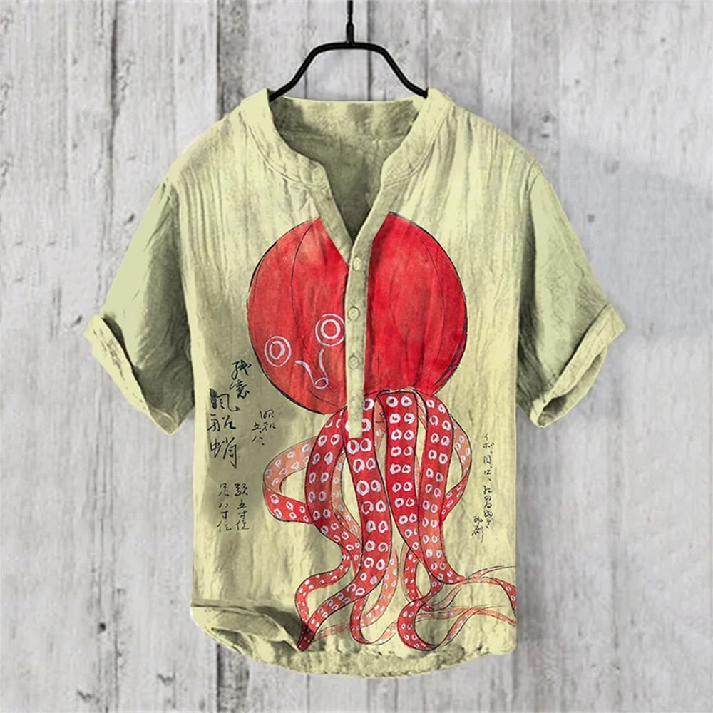 Summer Casual Men's Short Sleeve POLO Shirt Imitation Linen Printed POLO Shirt Maldives Hawaiian Vintage Clothing