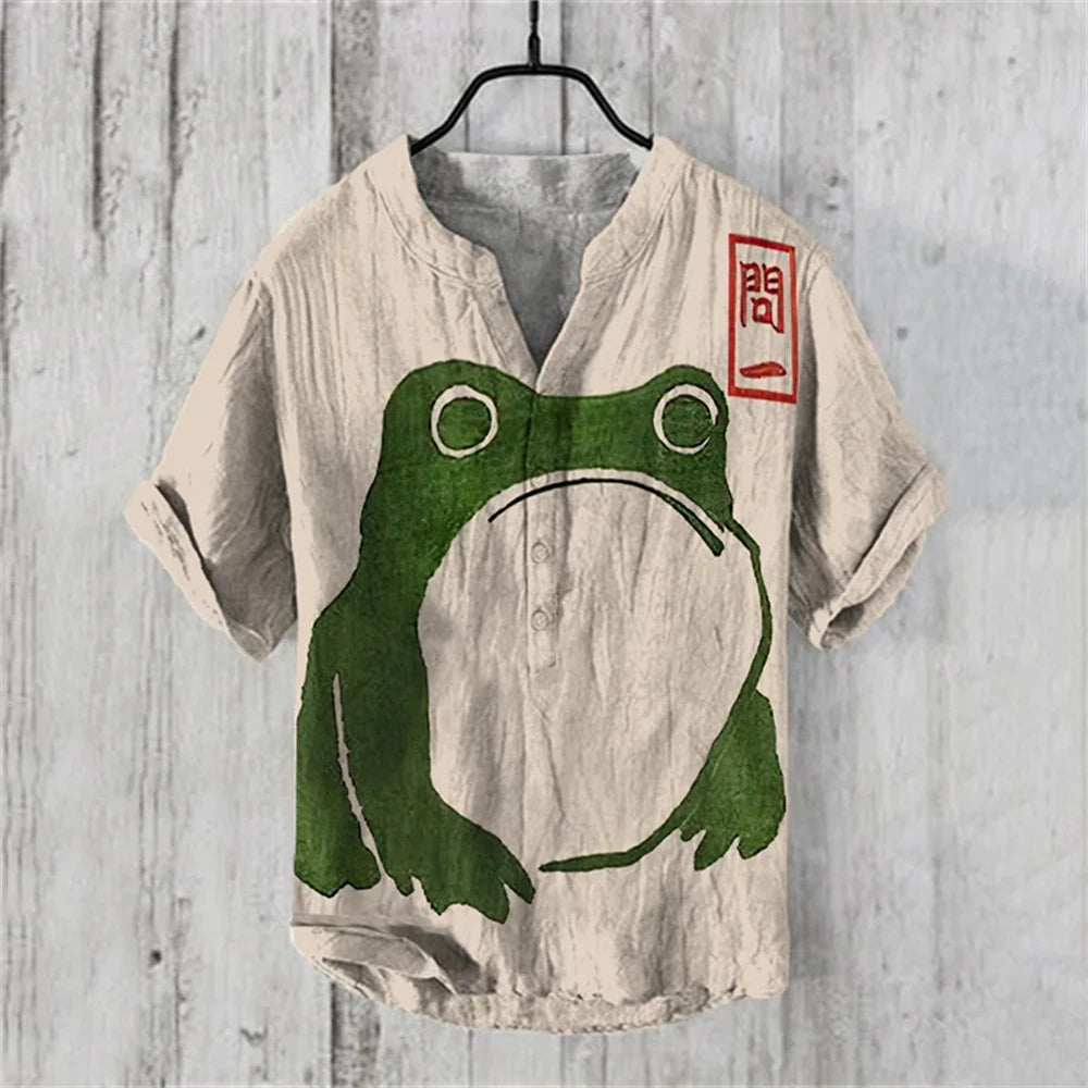 Men's Short Sleeve POLO Shirt Imitation Linen POLO Shirt Hot Sale Casual Japanese Vintage Hawaiian Vacation Men's Clothing