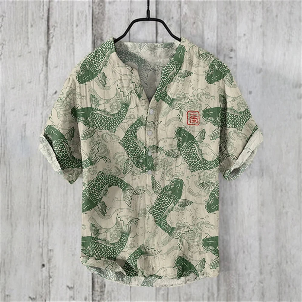 2025 new 9 special styles men's short-sleeved POLO shirt blended linen top Japanese retro casual large size men's clothing