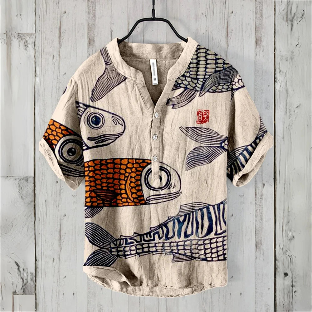 2025 new 9 special styles men's short-sleeved POLO shirt blended linen top Japanese retro casual large size men's clothing