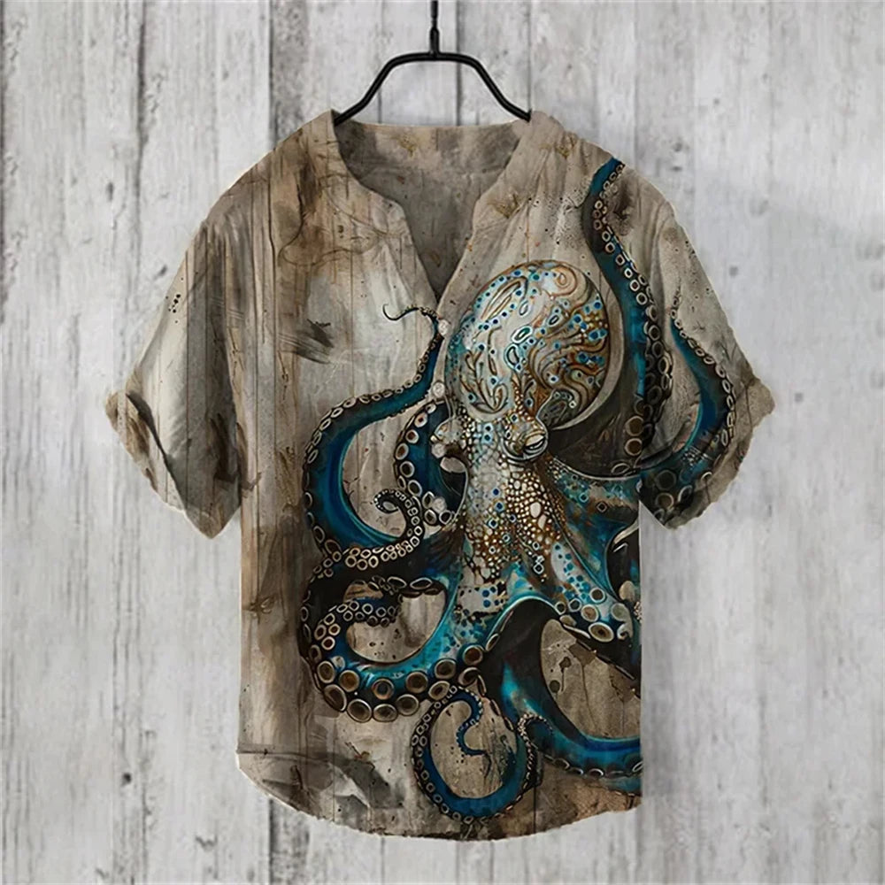 2025 New Retro Men's Short Sleeve POLO Shirt Linen Blended Printed Clothing Hawaiian Casual Fashion Large Size Men's Tops