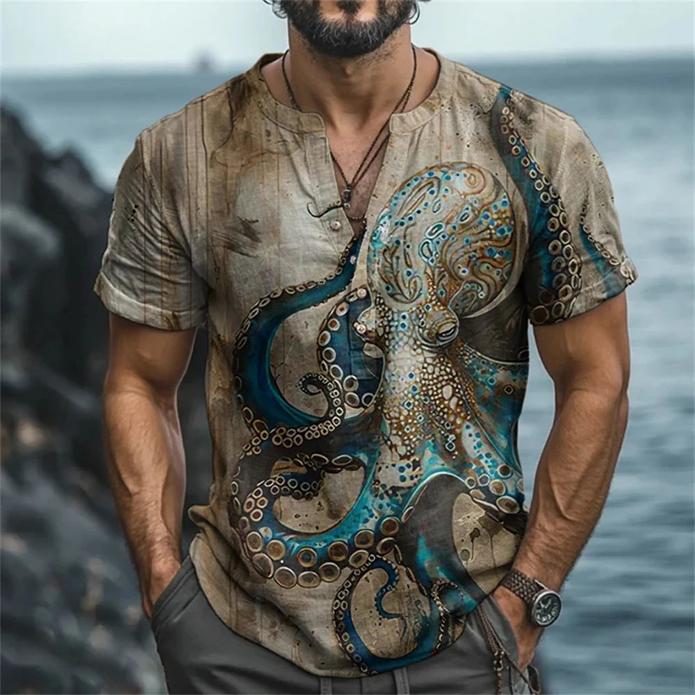 2025 New Retro Men's Short Sleeve POLO Shirt Linen Blended Printed Clothing Hawaiian Casual Fashion Large Size Men's Tops