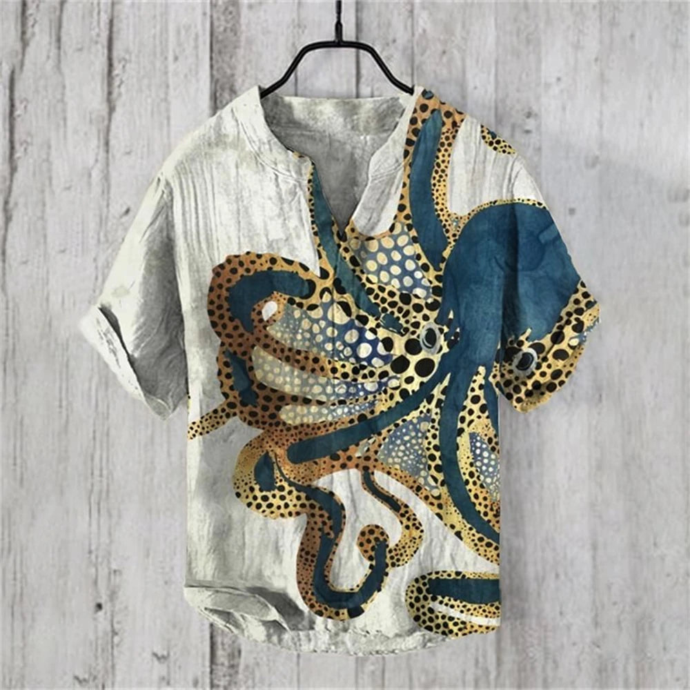 Summer Casual Men's Short Sleeve POLO Shirt Imitation Linen Printed POLO Shirt Maldives Hawaiian Vintage Clothing
