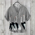 Chinese retro men's short-sleeved POLO shirt linen blended printed clothing casual fashion Hawaiian large size men's tops