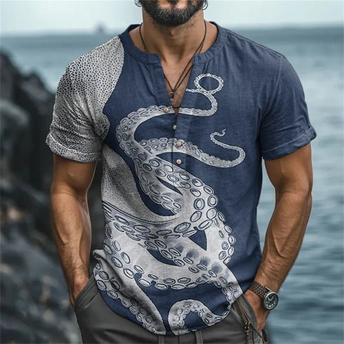 2025 New Retro Men's Short Sleeve POLO Shirt Linen Blended Printed Clothing Hawaiian Casual Fashion Large Size Men's Tops