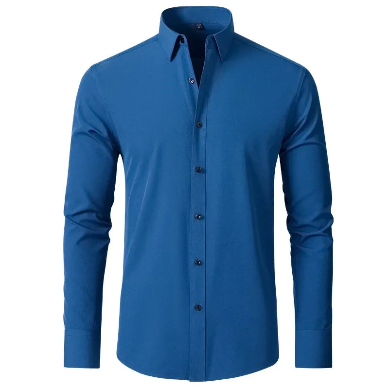 6xl summer black White Oversize men's long-sleeved Dress shirt  High quality elastic force non-iron  business casual