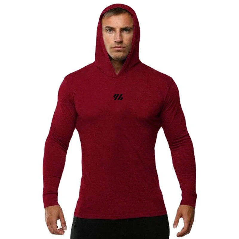 Autumn Cotton Breathable Casual Hooded T-Shirts Men Slim Fit Long Sleeve Running Shirts Gym Bodybuilding Training Fitness Hoodie