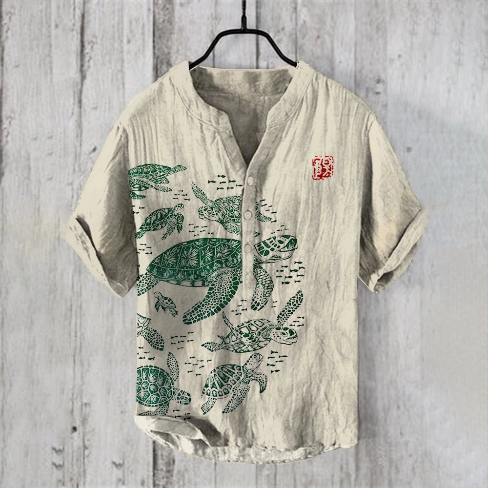 Men's Short Sleeve POLO Shirt Imitation Linen POLO Shirt Hot Sale Casual Japanese Vintage Hawaiian Vacation Men's Clothing