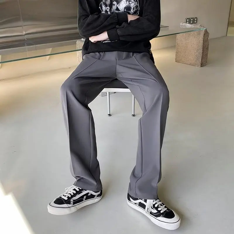 Korean Style Spring Summer Thin Wide Leg Pants Men's Loose Casual Long Trousers Dragging Pants Straight Cut White Casual Busi...