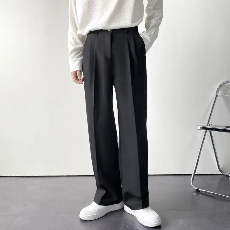 Korean Style Spring Summer Thin Wide Leg Pants Men's Loose Casual Long Trousers Dragging Pants Straight Cut White Casual Busi...