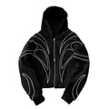 Street Retro Fashion Clothing Striped Embroidered Black Double Zipper Hoodie American Hip-hop Punk Oversized Sweatshirt women