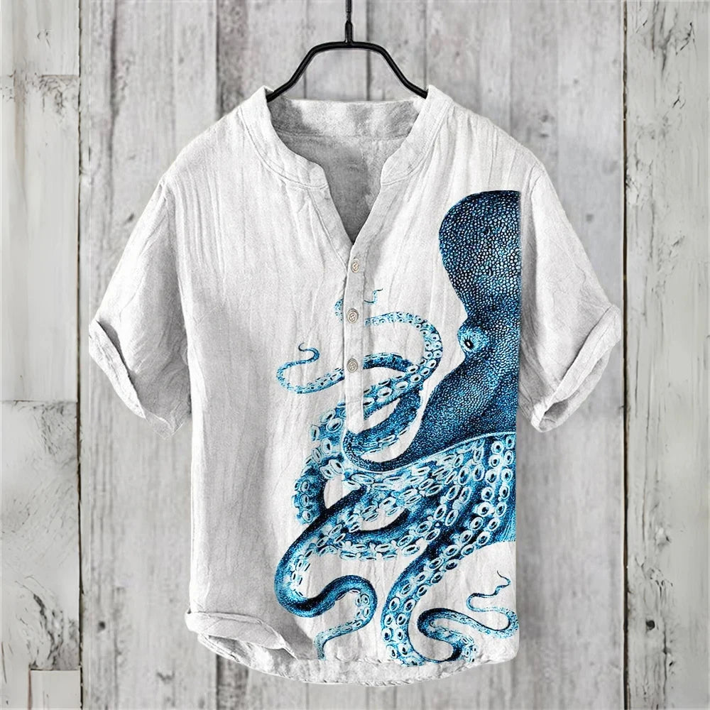 Summer Casual Men's Short Sleeve POLO Shirt Imitation Linen Printed POLO Shirt Maldives Hawaiian Vintage Clothing