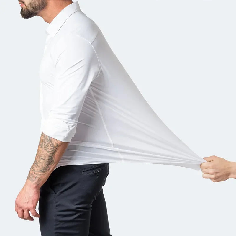 6xl summer black White Oversize men's long-sleeved Dress shirt  High quality elastic force non-iron  business casual