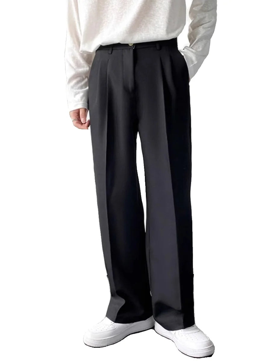 Korean Style Spring Summer Thin Wide Leg Pants Men's Loose Casual Long Trousers Dragging Pants Straight Cut White Casual Busi...