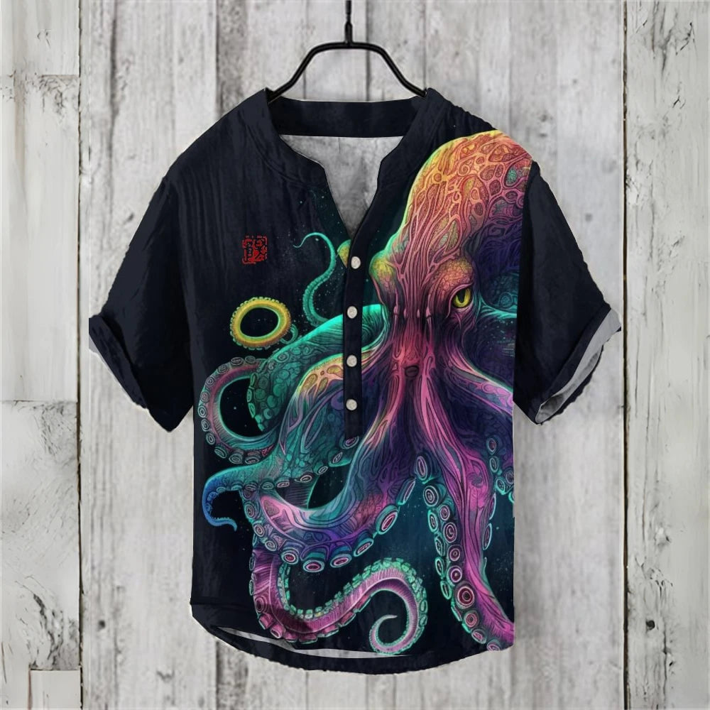 Summer Casual Men's Short Sleeve POLO Shirt Imitation Linen Printed POLO Shirt Maldives Hawaiian Vintage Clothing