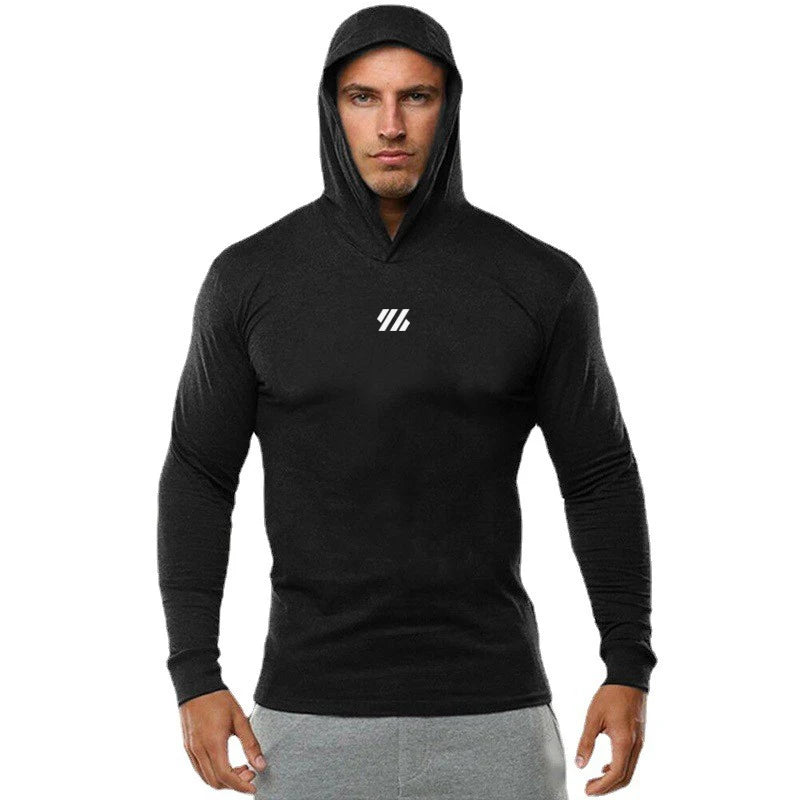 Autumn Cotton Breathable Casual Hooded T-Shirts Men Slim Fit Long Sleeve Running Shirts Gym Bodybuilding Training Fitness Hoodie
