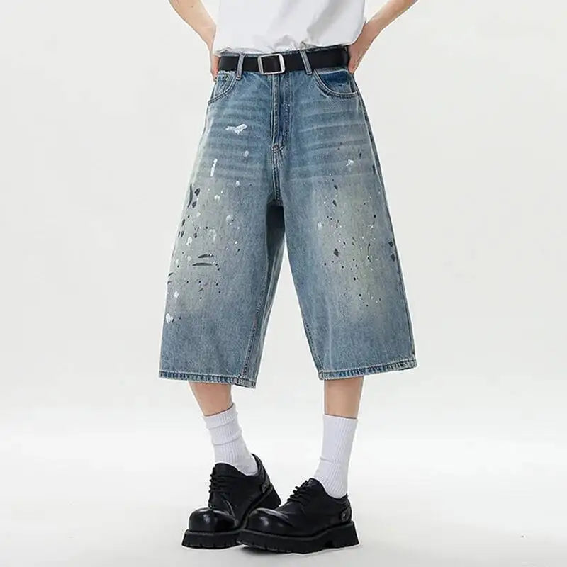 PFNW Seven-point Jeans 2025 Summer Print Design Korea Fashion Autumn Casual Male Trousers Streetwear 28W9110