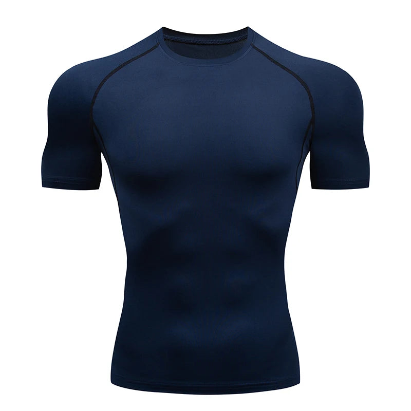 Compression T-shirt men's summer sportswear running T-shirt elastic quick drying sports top T-shirt gym dumbbell exercise shirt