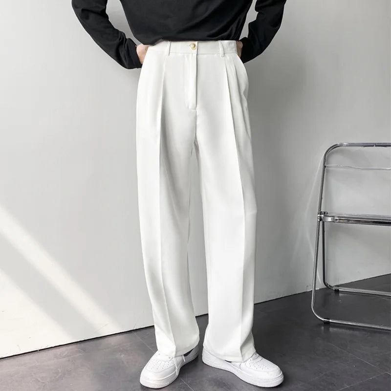 Korean Style Spring Summer Thin Wide Leg Pants Men's Loose Casual Long Trousers Dragging Pants Straight Cut White Casual Busi...
