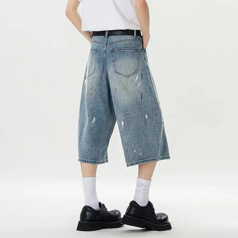 PFNW Seven-point Jeans 2025 Summer Print Design Korea Fashion Autumn Casual Male Trousers Streetwear 28W9110