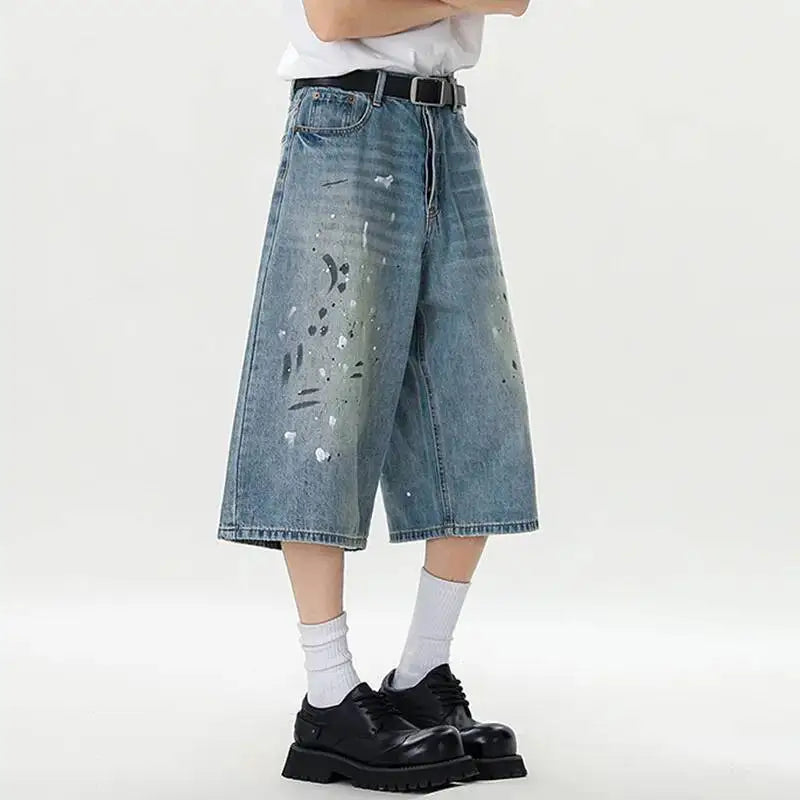 PFNW Seven-point Jeans 2025 Summer Print Design Korea Fashion Autumn Casual Male Trousers Streetwear 28W9110