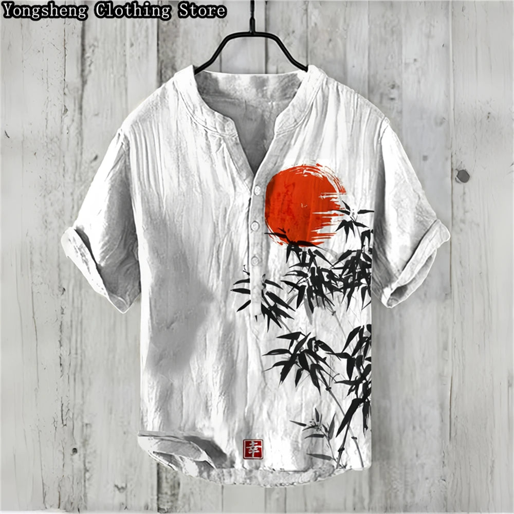 Men's Linen Print Casual POLO Shirt Short Sleeve 2024 New Ocean Whale Print Vacation Business Travel Large Size Plus Clothing