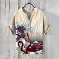 Summer Casual Men's Short Sleeve POLO Shirt Imitation Linen Printed POLO Shirt Maldives Hawaiian Vintage Clothing