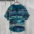 Men's Linen Print Casual POLO Shirt Short Sleeve 2024 New Ocean Whale Print Vacation Business Travel Large Size Plus Clothing