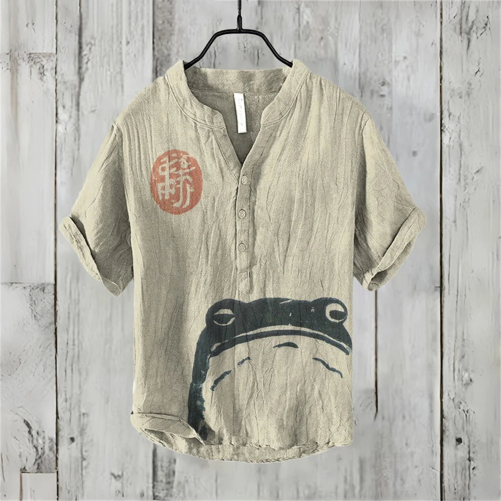 Men's Short Sleeve POLO Shirt Imitation Linen POLO Shirt Hot Sale Casual Japanese Vintage Hawaiian Vacation Men's Clothing